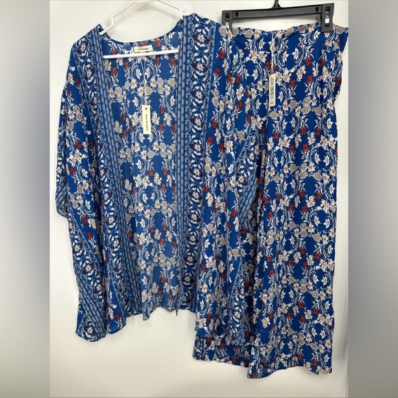 NWT Max Studio $195 Blue Duster Top and Wide Leg Crop Pants 2pc Set Sz Sz XS - Picture 1 of 4
